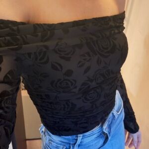 Black Floral Off-Shoulder Top